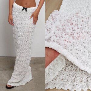 EUC Halden White Venus Luxury Stretch Bubble Maxi Skirt Bow Detail (M) Coquette